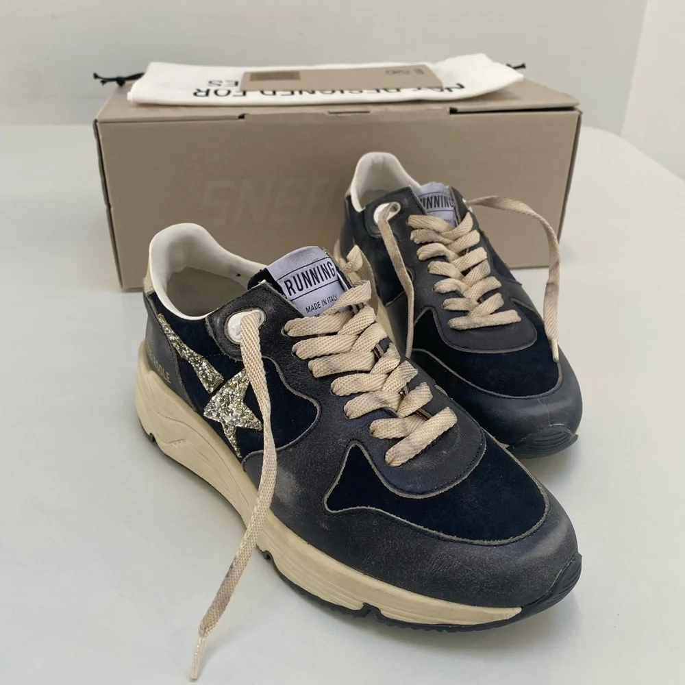 Golden Goose Running Sole Sneaker Dark Blue/Eclipse/Silver Glitter 39 New in Box